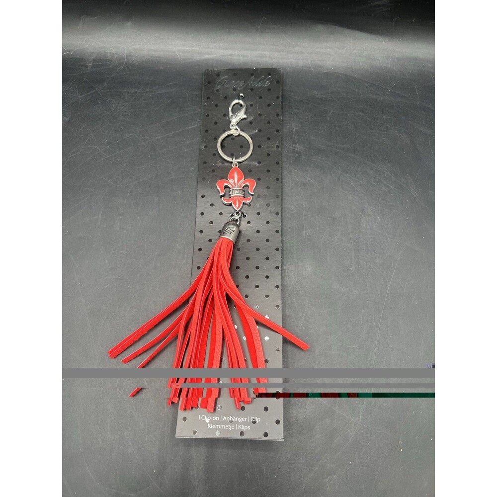 Grace Adele Boleyn Coral Fleur De Lis Tassel Purse Charm Keychain NWT Clip On